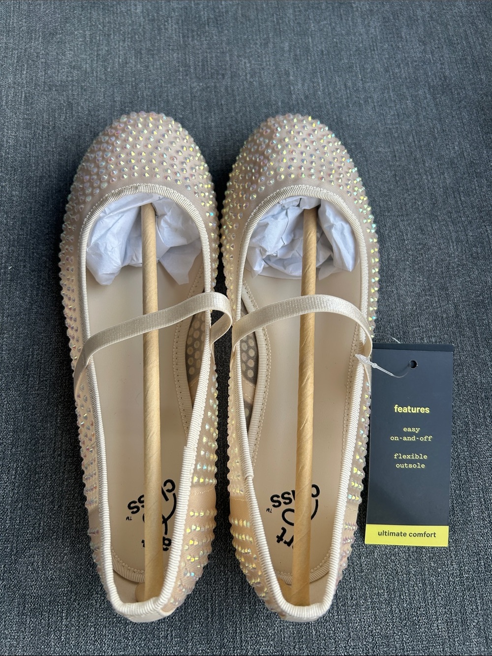 art class Nude Crystal Embellished Mary Jane Ballet Flats